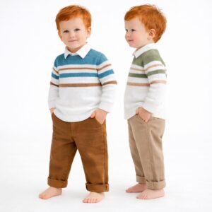 3 peças, camisola, camisa e uma calça em sarja